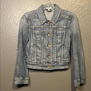 Express women’s Denim Crop Jacket with Button Closure